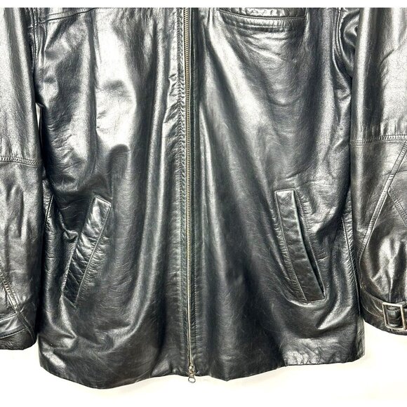 Danier Mens Genuine Leather Jacket VTG 90s Full Zip Buckle Cuffs Black Medium - Picture 4 of 16